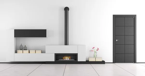 Black and white living room with fireplace — Stock Photo, Image