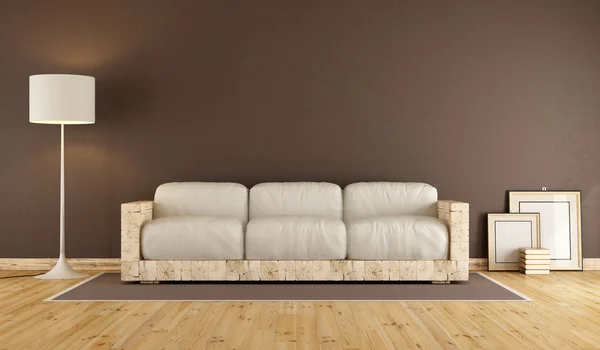 Living room with wooden sofa — Stock Photo, Image