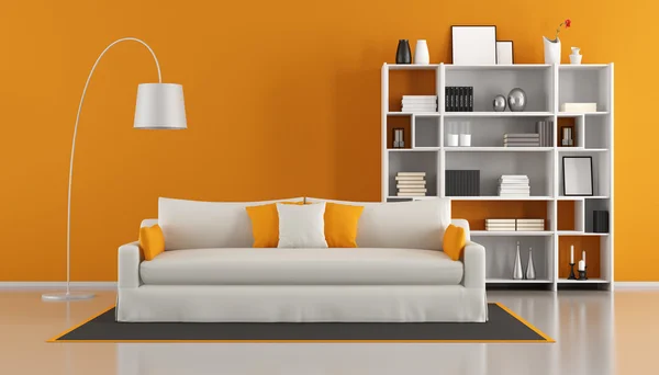 Orange modernt vardagsrum — Stockfoto