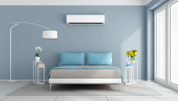 Modern bedroom with air conditioner — Stock Photo, Image