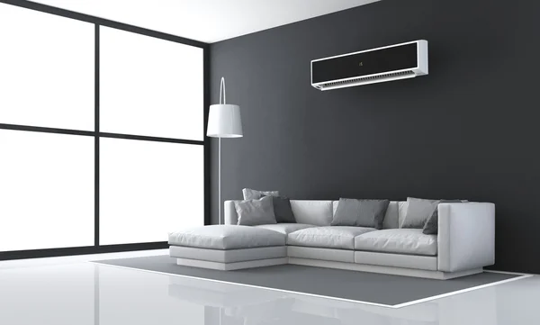 Minimalista sala de estar en blanco y negro — Foto de Stock