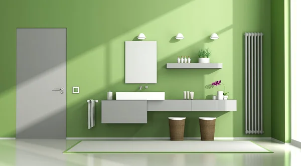 Yeşil ve gri banyo — Stok fotoğraf