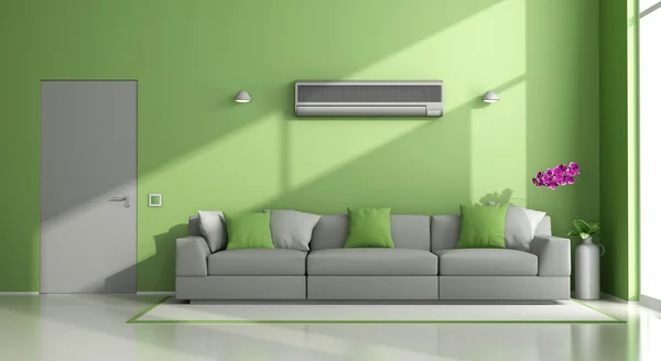 Salotto moderno verde e grigio con climatizzatore — Foto Stock