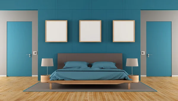 Blue and brown modern bedroom — Stock Photo, Image