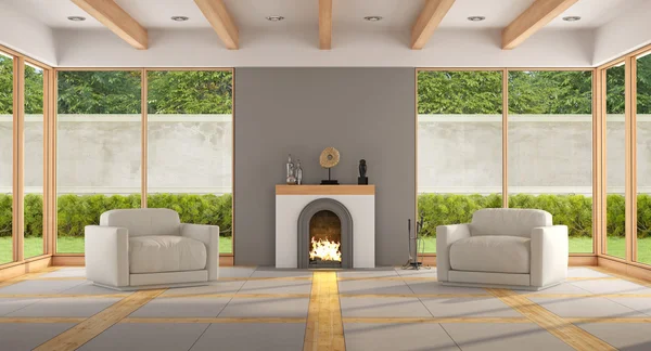 Moderno salón con chimenea — Foto de Stock