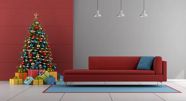 Red and gray christmas living room — Stock Photo, Image