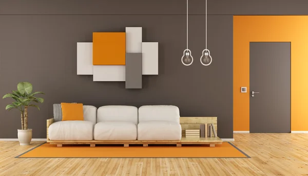 Modernes Wohnzimmer in braun und orange — Stockfoto