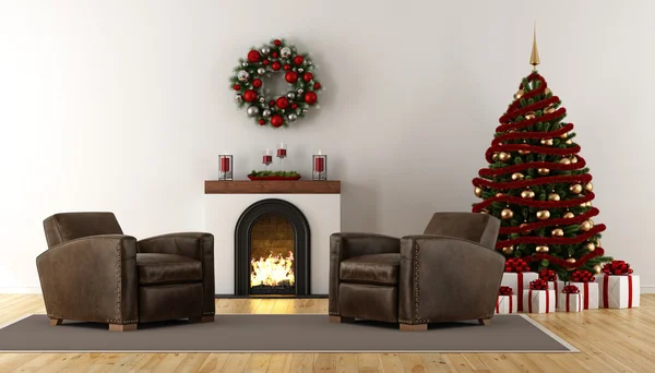 Habitación clásica de Navidad con chimenea —  Fotos de Stock