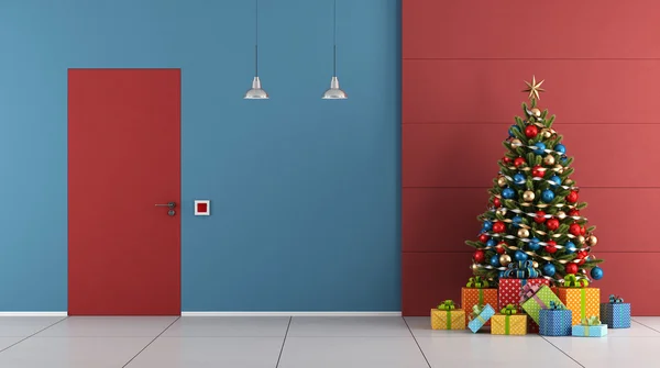 Red and blue Christmas room — Stock Photo, Image