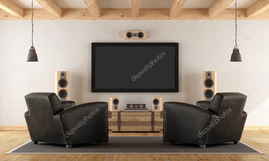 Home cinema system with vintage furniture