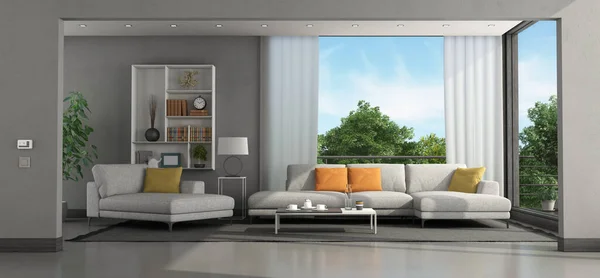 Soggiorno Una Villa Moderna Con Divano Chaise Lounge Rendering — Foto Stock