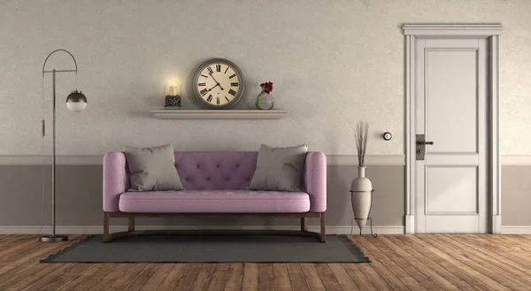 Soggiorno Stile Classico Con Divano Rosa Porta Chiusa Rendering — Foto Stock