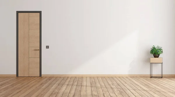 Empty Room Closed Door White Walls Houseplant Side Table Rendering — Stock Photo, Image