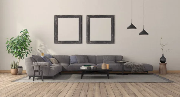 Sala Estar Minimalista Con Sofá Moderno Mesa Centro Marco Imagen — Foto de Stock