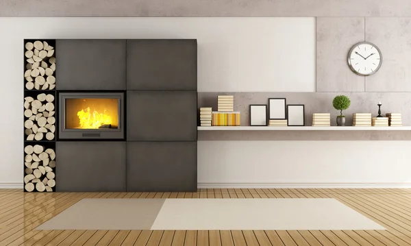 Living room with modern fireplace — Stock Photo, Image