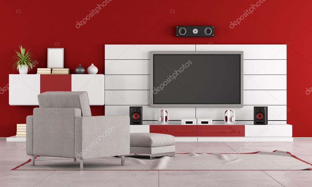 Piros nappali tv vel — stock fotó © archideaphoto #53580669 Berta asztal