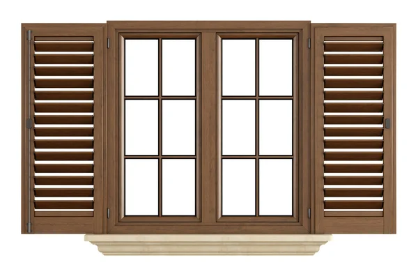 Trä fönster på vit — Stockfoto