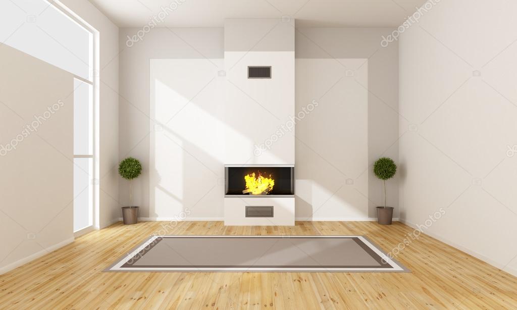 Modern fireplace in a empty room