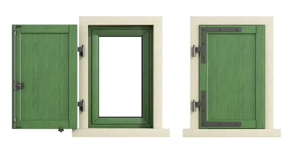 Finestre in legno con persiana chiusa e aperta — Foto Stock