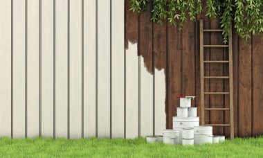 Painting the garden fence clipart