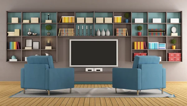 Lounge moderno com tv — Fotografia de Stock