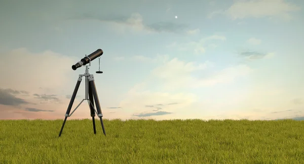 Spyglass in einem grünen Feld — Stockfoto