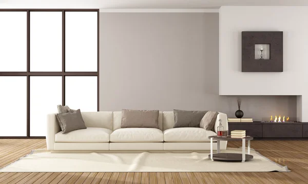 Moderne lounge met open haard — Stockfoto