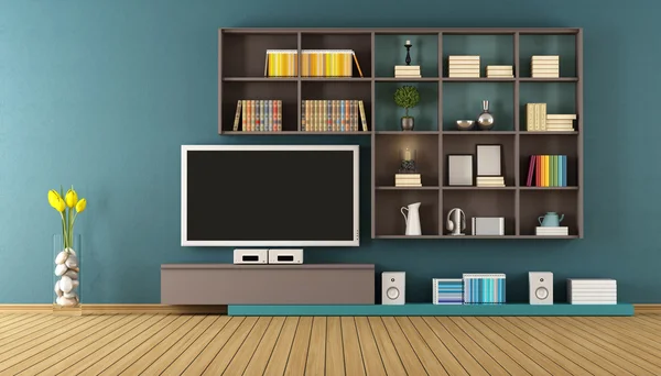 Blue lounge with wall unit - 3D Rendering — Stock Photo, Image