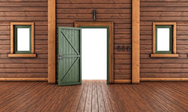 Empty  entrance room of a wooden house clipart