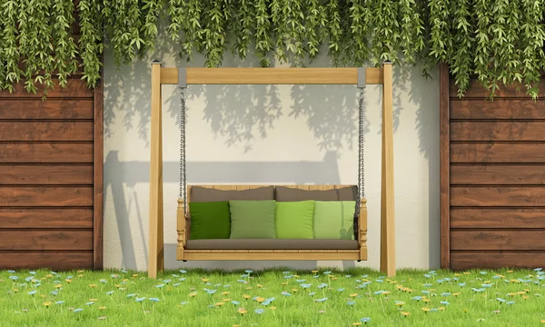 Wooden swing a garden — Stock Photo, Image