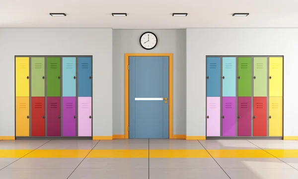 School hallway with student lockers — Stock Photo, Image