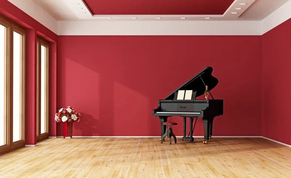 Rode kamer met grand piano — Stockfoto