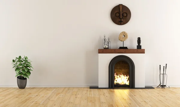 Empty room with minimalist fireplace — Stock Photo, Image