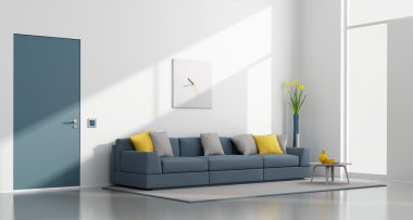 Minimalist beyaz ve Mavi Salon