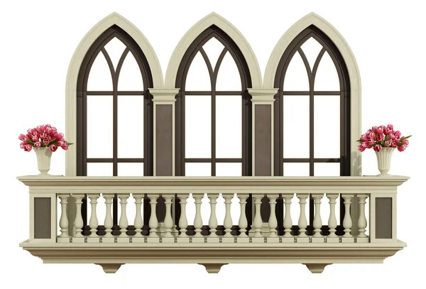 Klassiska balkong med trippel lancet fönster — Stockfoto