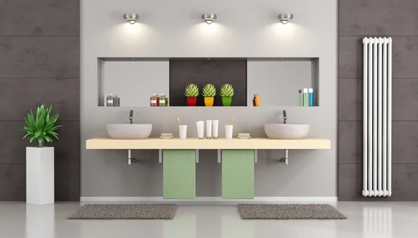 Сучасна ванна кімната з двома умивальниками — стокове фото