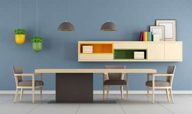 Minimalist tablo ile modern yemek odası