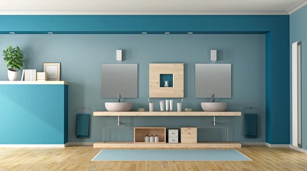 Blue bathroom with double sink — Stock Photo, Image