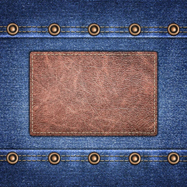 Fondo denim simple con etiqueta de cuero de cerca — Foto de Stock