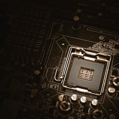 PC anakart closeup, mavi tonu