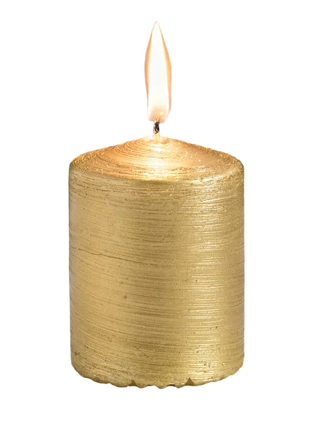 Золота палаюча свічка ізольована на білому тлі Стокове Зображення