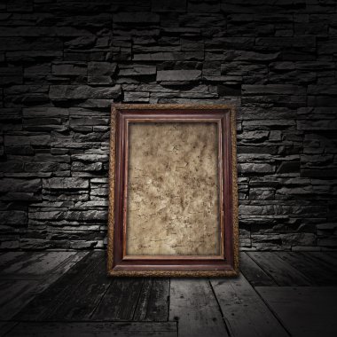 ahşap zeminler, taş duvarlar ve eski fr Vintage iç Oda