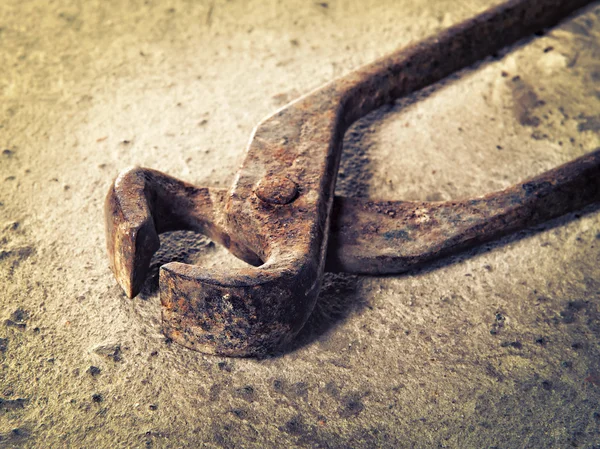 Old iron pincers on concrete closeup — Stock Photo, Image