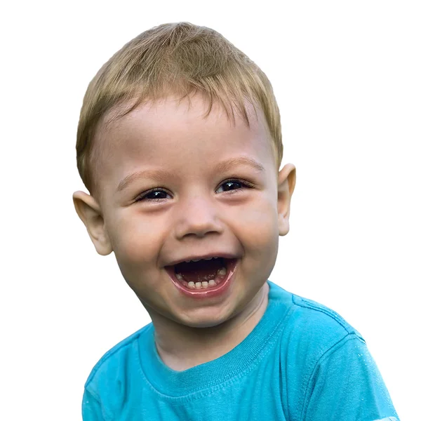 Sorrindo menino pequeno isolado no fundo branco — Fotografia de Stock