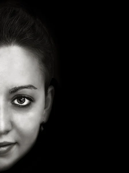 Portrait of young sensual brunette girl on black background — Stock Photo, Image