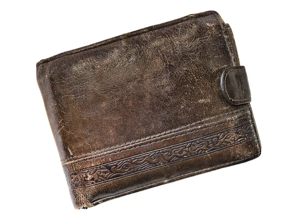 Старий шкіряний гаманець ізольований на білому тлі — стокове фото