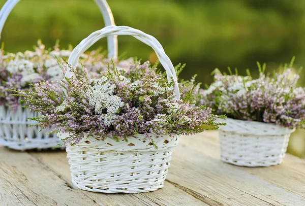 Bouquets of flowers in baskets — Stock Photo, Image