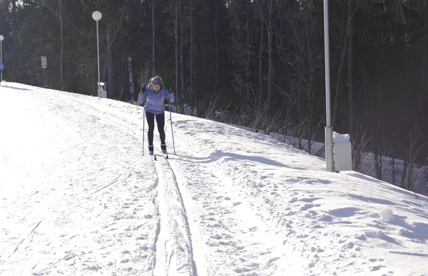 Skiër op een wandeling in het park — Stockfoto