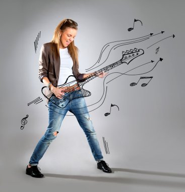 mp3 çalar, oyun hava guit dans müzik dinlerken kadın
