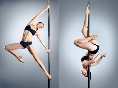 Genç seksi kutup dans kadın. Kolaj